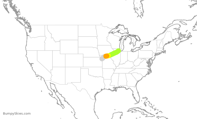 Turbulence forecast map for JIA5092, MCI to ORD
