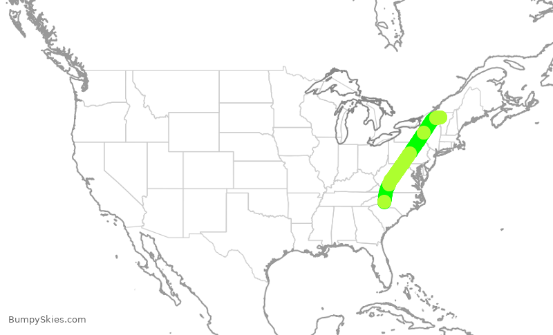 Turbulence forecast map for JIA5093, CLT to BTV
