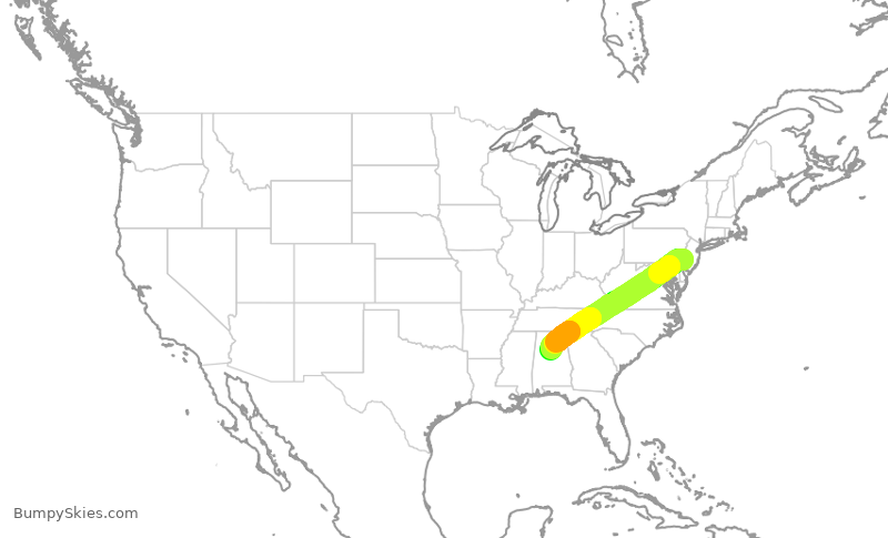 Turbulence forecast map for JIA5099, PHL to BHM