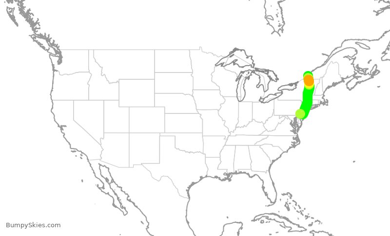 Turbulence forecast map for JIA5100, PHL to YUL