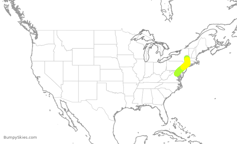 Turbulence forecast map for JIA5101, ALB to DCA