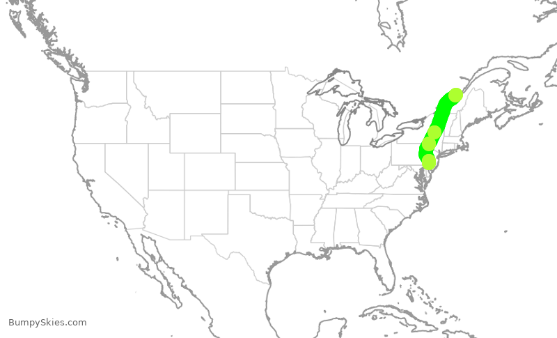 Turbulence forecast map for JIA5102, YQB to PHL