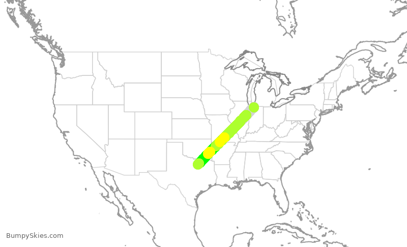 Turbulence forecast map for JIA5103, SBN to DFW
