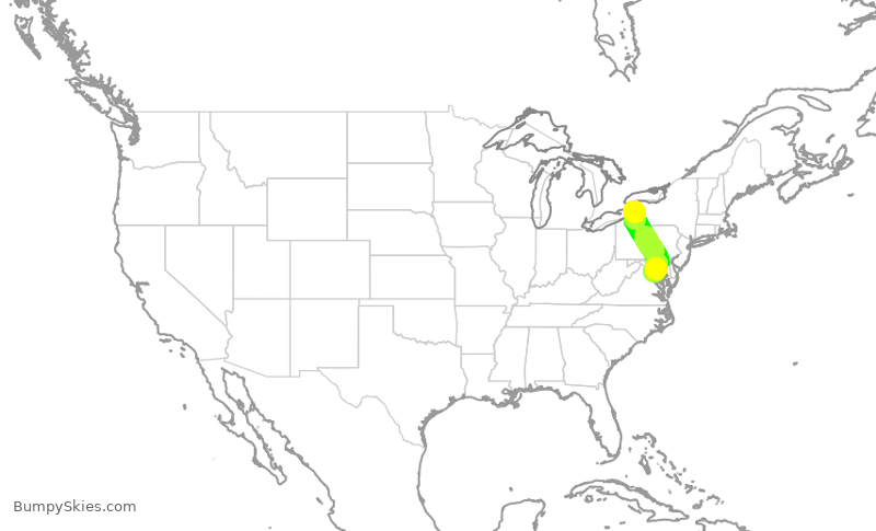 Turbulence forecast map for JIA5104, BUF to DCA