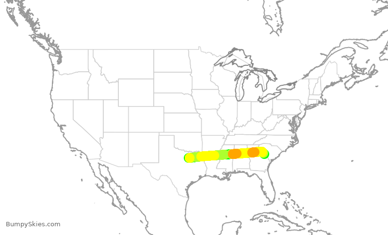 Turbulence forecast map for JIA5108, DFW to AGS