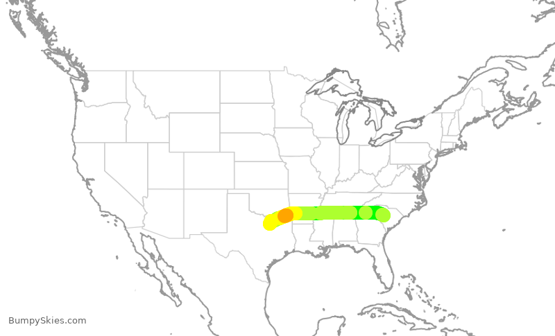 Turbulence forecast map for JIA5109, CAE to DFW