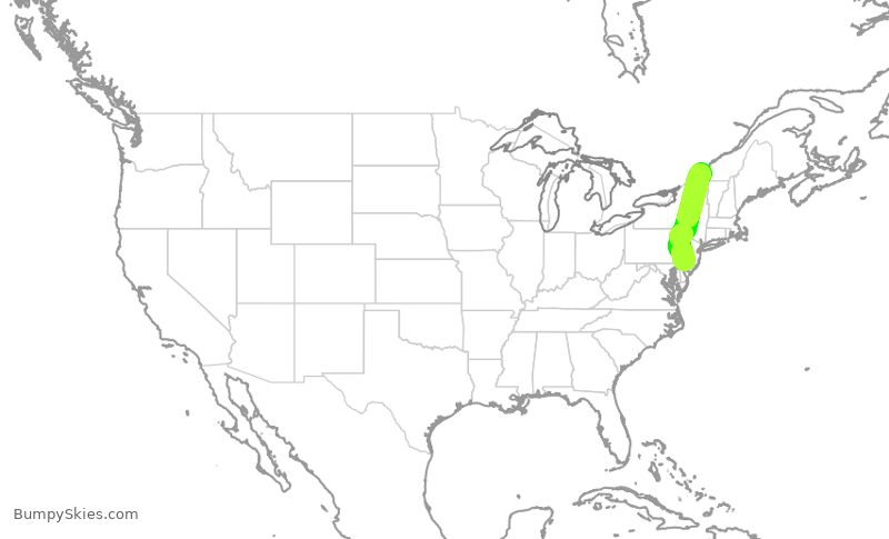 Turbulence forecast map for JIA5116, YUL to PHL