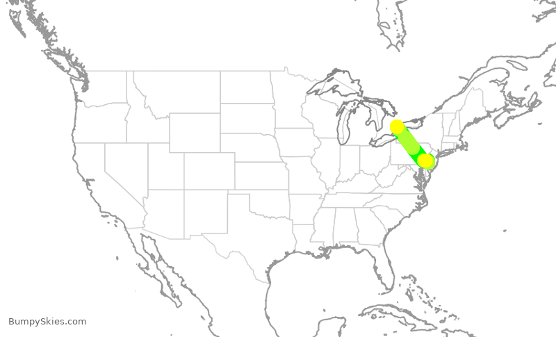 Turbulence forecast map for JIA5116, YYZ to PHL