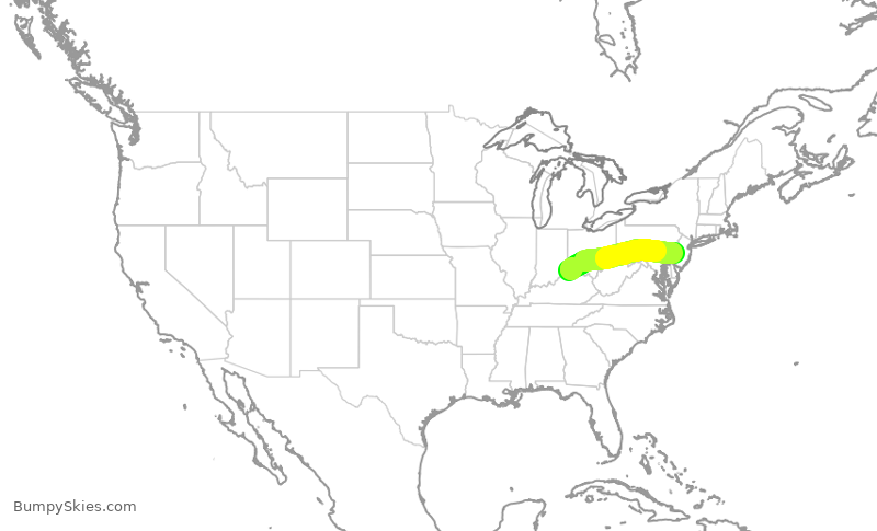 Turbulence forecast map for JIA5117, CVG to PHL