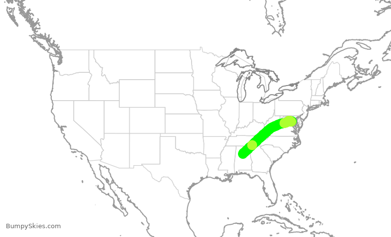 Turbulence forecast map for JIA5121, BHM to DCA