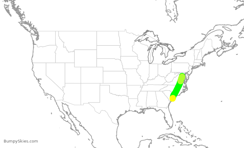 Turbulence forecast map for JIA5123, CHS to DCA