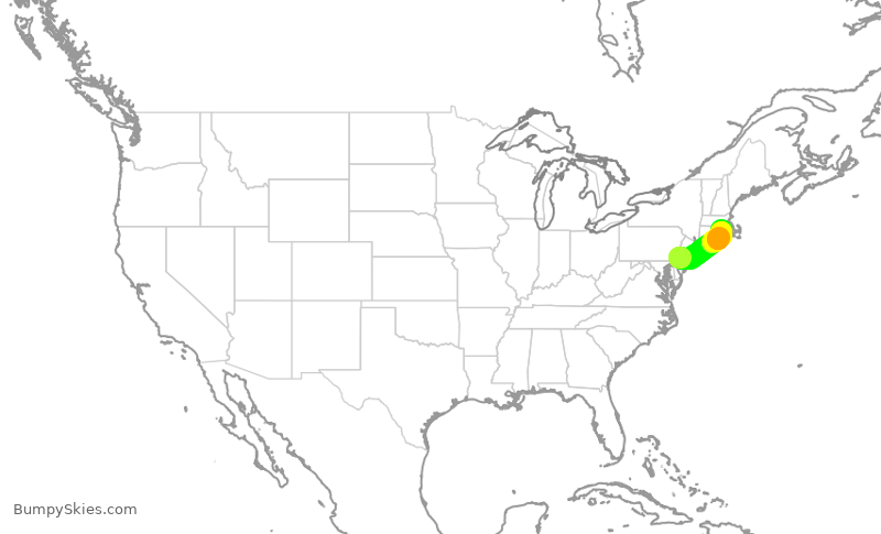 Turbulence forecast map for JIA5123, PHL to PVD