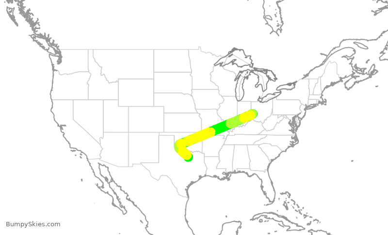 Turbulence forecast map for JIA5125, DAY to DFW