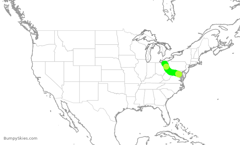 Turbulence forecast map for JIA5127, CLE to DCA