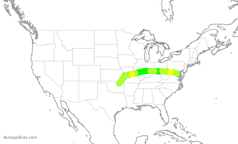 Turbulence forecast map for JIA5128, TUL to DCA