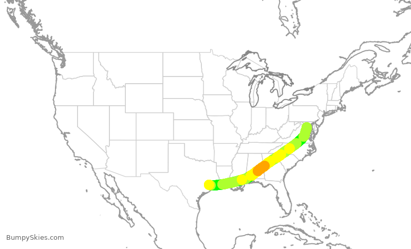 Turbulence forecast map for JIA5132, IAH to DCA