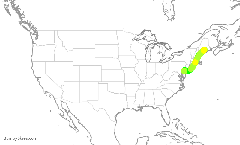 Turbulence forecast map for JIA5134, BGR to PHL