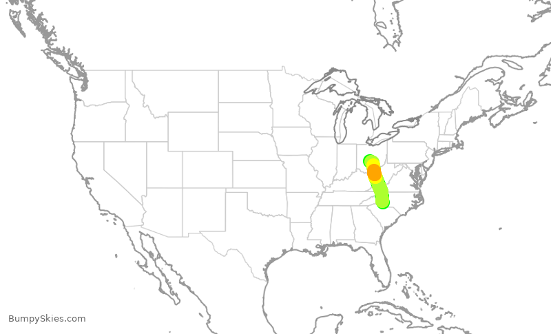 Turbulence forecast map for JIA5134, CLT to CMH