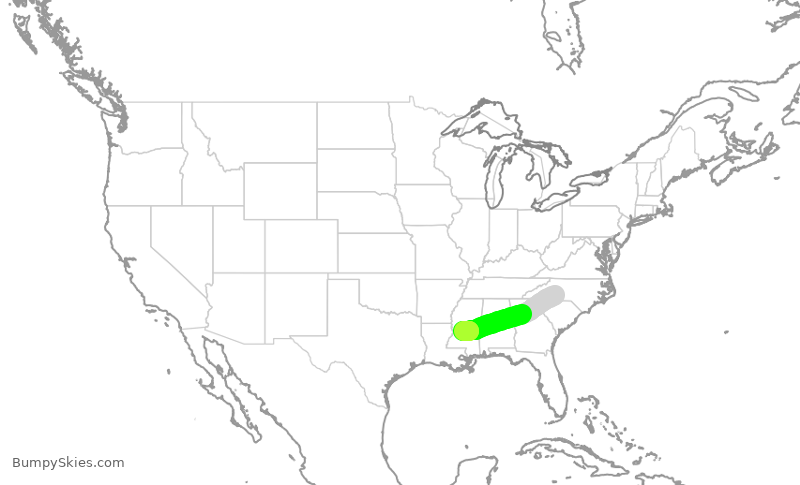 Turbulence forecast map for JIA5136, CLT to JAN