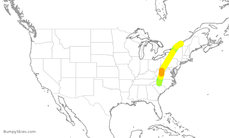 Turbulence forecast map for JIA5137, CLT to YUL