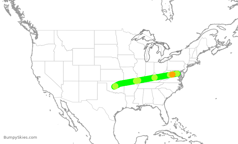 Turbulence forecast map for JIA5138, OKC to DCA