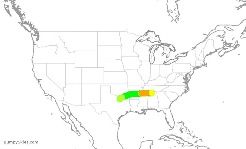 Turbulence forecast map for JIA5141, HSV to DFW