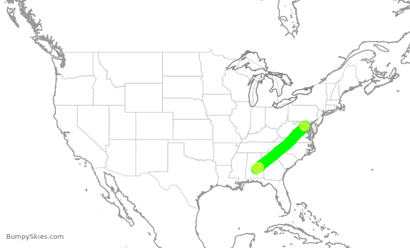 Turbulence forecast map for JIA5148, DCA to MGM