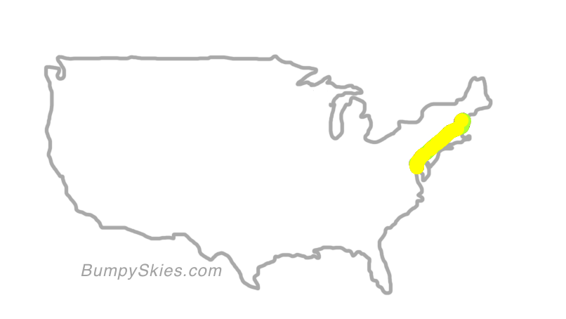 Map of continental US with illustrated flight path and turbulence forecast (described in text below)