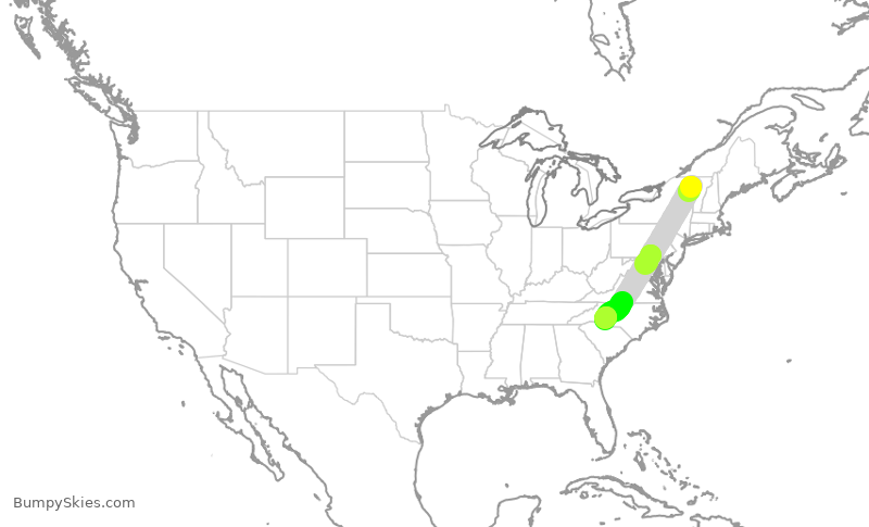 Turbulence forecast map for JIA5154, BTV to CLT