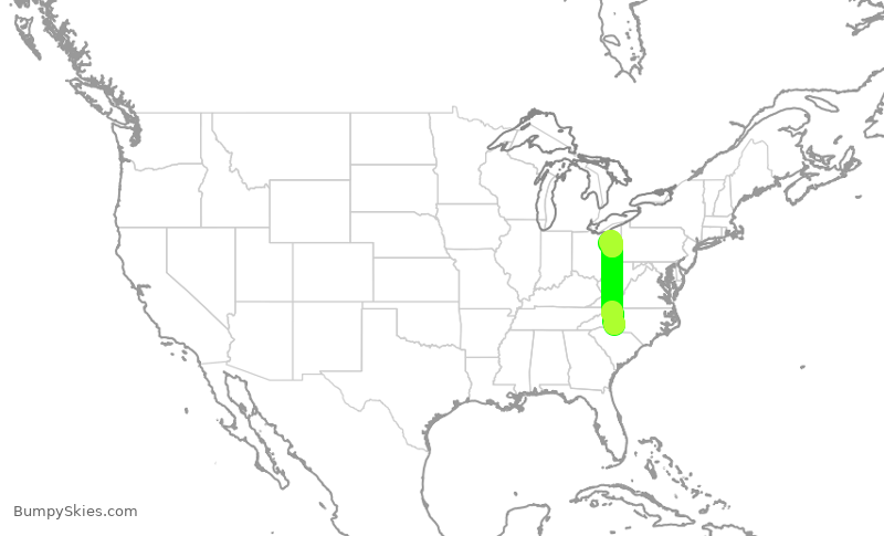 Turbulence forecast map for JIA5155, CLT to CAK