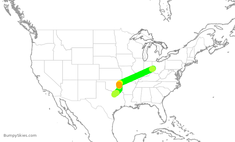 Turbulence forecast map for JIA5156, DAY to DFW
