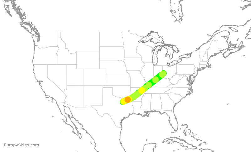 Turbulence forecast map for JIA5156, DFW to DAY