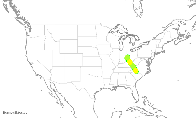 Turbulence forecast map for JIA5158, DAY to CLT