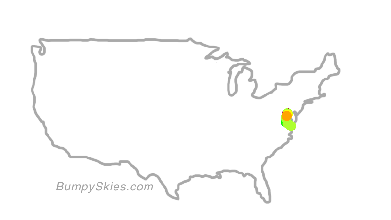 Map of continental US with illustrated flight path and turbulence forecast (described in text below)