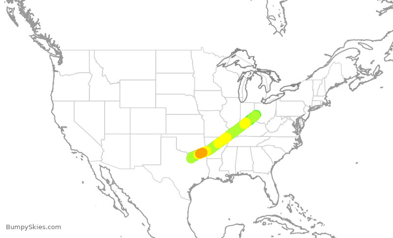 Turbulence forecast map for JIA5163, DAY to DFW