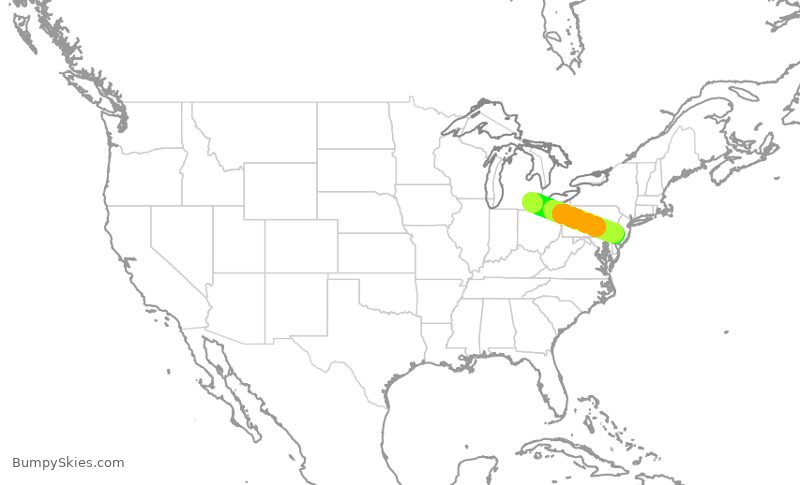 Turbulence forecast map for JIA5167, DTW to PHL