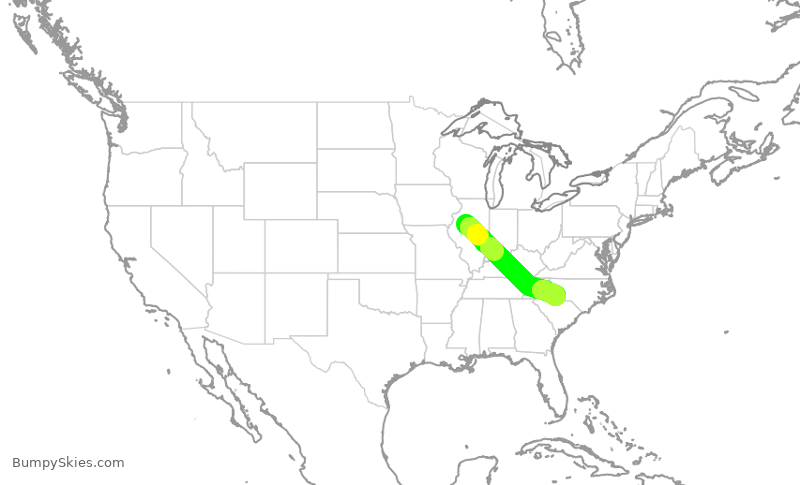 Turbulence forecast map for JIA5168, PIA to CLT