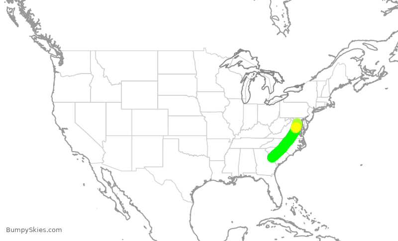 Turbulence forecast map for JIA5169, AGS to DCA