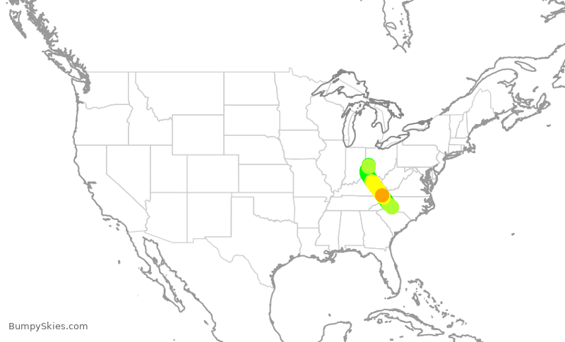 Turbulence forecast map for JIA5174, CLT to DAY