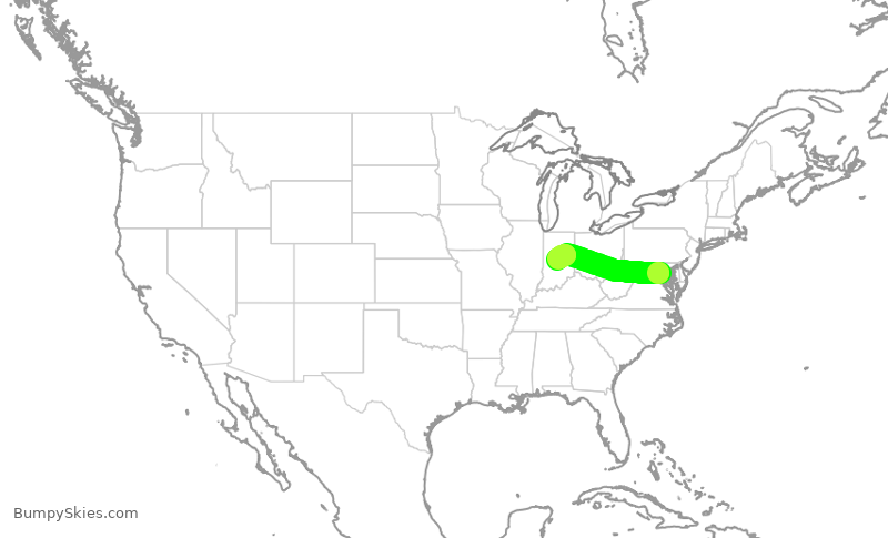 Turbulence forecast map for JIA5181, DCA to IND