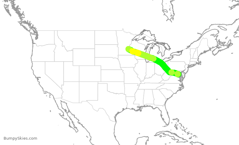 Turbulence forecast map for JIA5183, MSP to DCA