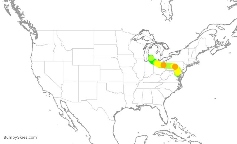 Turbulence forecast map for JIA5187, GRR to DCA
