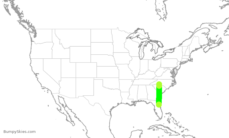 Turbulence forecast map for JIA5190, CLT to DAB