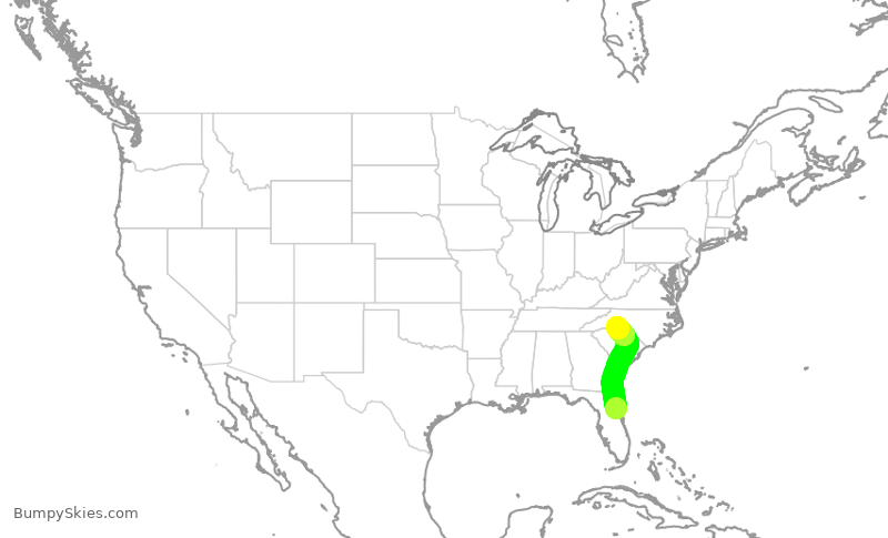 Turbulence forecast map for JIA5190, DAB to CLT