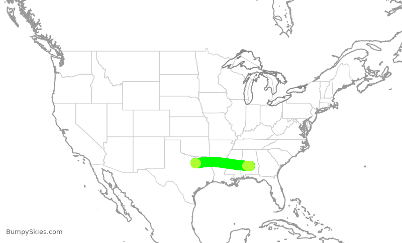 Turbulence forecast map for JIA5190, DFW to MGM