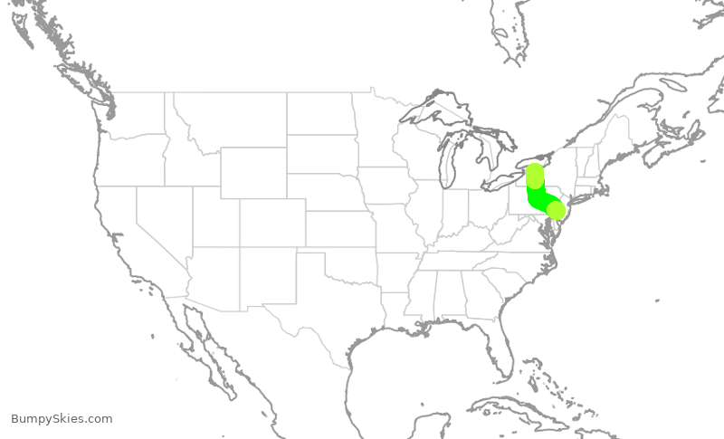 Turbulence forecast map for JIA5190, PHL to ROC