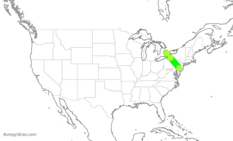 Turbulence forecast map for JIA5191, PHL to YYZ