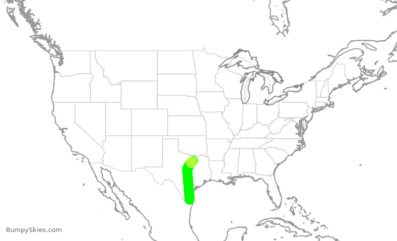 Turbulence forecast map for JIA5194, HRL to DFW