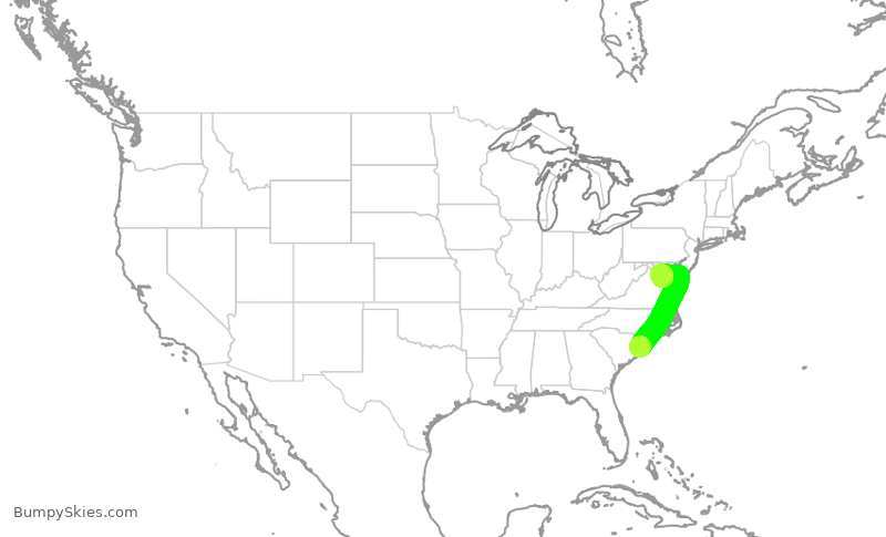 Turbulence forecast map for JIA5194, MYR to DCA