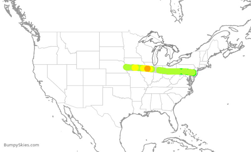 Turbulence forecast map for JIA5195, OMA to PHL